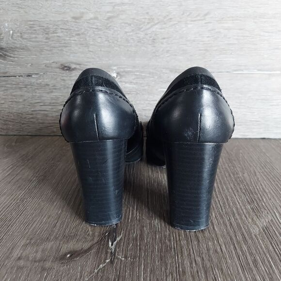 TOMMY GIRL BLACK SUEDE JEWELED HIGH HEEL LOAFERS 3.25" STACKED HEEL 7 - Picture 5 of 9